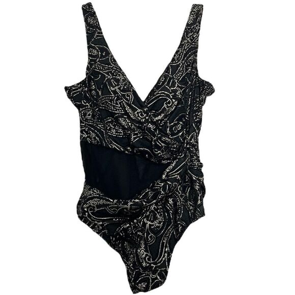 Miraclesuit Other - Miraclesuit Sultana Circle Wrap Twist One Piece Swimsuit Black Gold Foil Mesh 12